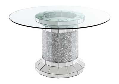 Ellie Cylinder Pedestal Glass Top Dining Table Mirror