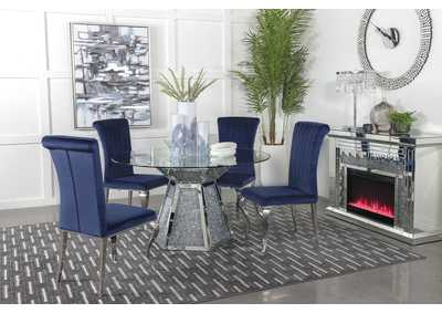 Image for Quinn 5-piece Hexagon Pedestal Dining Room Set Mirror and Ink Blue