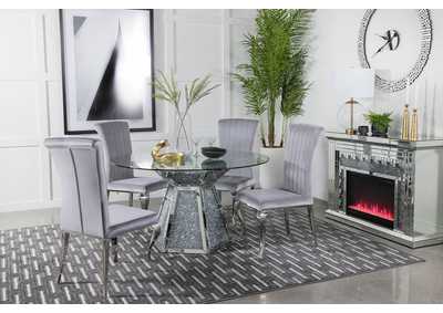 Quinn 5-piece Hexagon Pedestal Dining Room Set Mirror and Grey