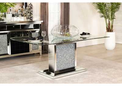 Marilyn Pedestal Rectangle Glass Top Dining Table Mirror