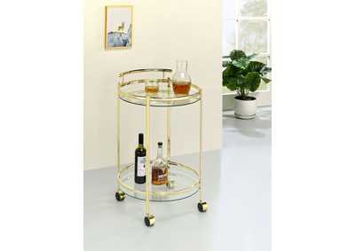 Image for Chrissy Round Glass Bar Cart Brass
