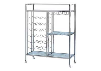 Image for Derion Glass Shelf Serving Cart With Casters Chrome