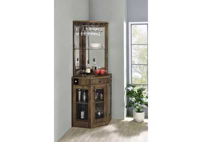 Corner Bar Cabinet with Stemware Rack Rustic Oak,Coaster Furniture