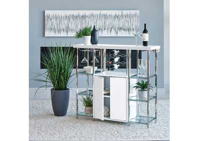 Image for Gallimore 2-door Bar Cabinet with Glass Shelf High Glossy White and Chrome