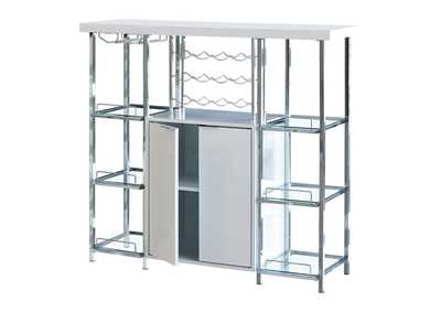 Image for 2-door Bar Cabinet with Glass Shelf High Glossy White and Chrome