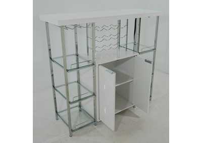 2-door Bar Cabinet with Glass Shelf High Glossy White and Chrome,Coaster Furniture
