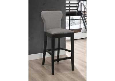 Image for Ralland Upholstered Solid Back Bar Stools With Nailhead Trim (Set Of 2) Grey And Black