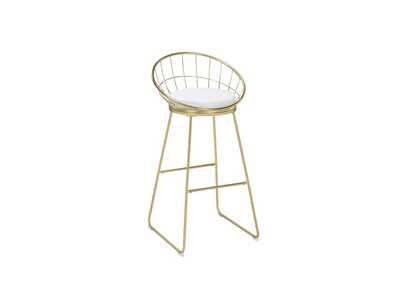Image for Padded Seat Bar Stools White and Matte Brass (Set of 2)