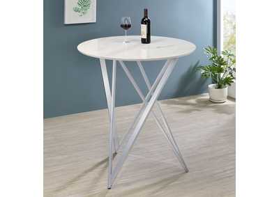 Bexter Faux Marble Round Top Bar Table White and Chrome