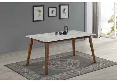 Everett Faux Marble Top Dining Table Natural Walnut and White
