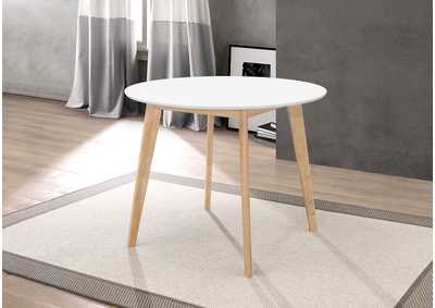 Breckenridge Round Dining Table Matte White and Natural Oak