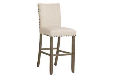Image for Upholstered Bar Stools with Nailhead Trim Beige (Set of 2)