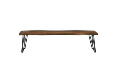 Neve Live-edge Dining Bench with Hairpin Legs Sheesham Grey and Gunmetal,Coaster Furniture