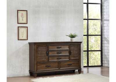 Image for Franco 5-drawer Dresser with 2 Louvered Doors Burnished Oak