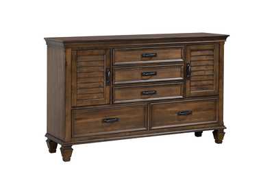 Franco 5-drawer Dresser with 2 Louvered Doors Burnished Oak,Coaster Furniture