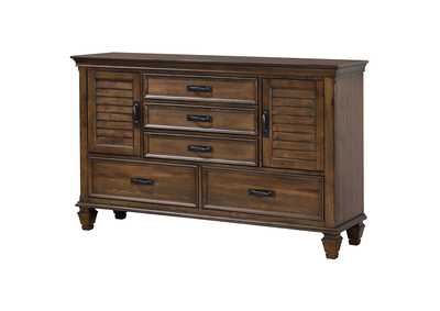 Franco 5-drawer Dresser with 2 Louvered Doors Burnished Oak,Coaster Furniture