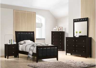 Carlton 4-piece Twin Upholstered Bedroom Set Cappuccino and Black