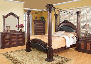 Image for Grand Prado Black & Cherry King Bed, Dresser, Mirror & Nightstand