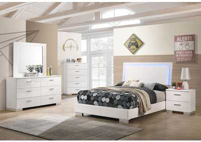 Felicity Full Panel Bed with LED Lighting Glossy White,Coaster Furniture