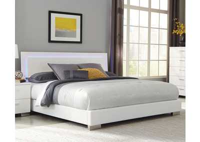 Felicity Eastern King Panel Bed with LED Lighting Glossy White