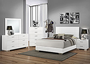 Image for High Gloss White Eastern King Bed, Dresser, Mirror & Nightstand