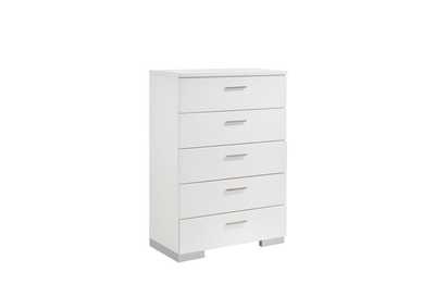 Glossy White Felicity Contemporary Five-Drawer Chest,Coaster Furniture