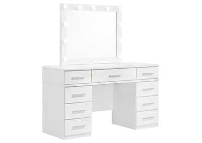 Image for Felicity 9-Drawer Vanity Desk With Lighted Mirror Glossy White
