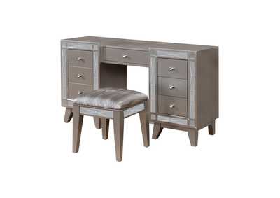 Metallic Grey Leighton Contemporary Vanity Desk And Stool