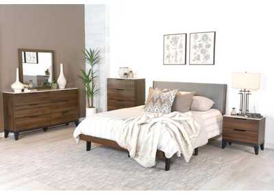 Image for Mays 5-Piece Upholstered Eastern King Bedroom Set Walnut Brown And Grey