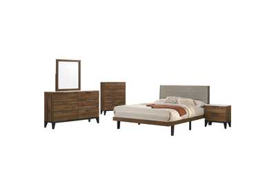 Mays 5-piece Upholstered Eastern King Bedroom Set Walnut Brown and Grey,Coaster Furniture