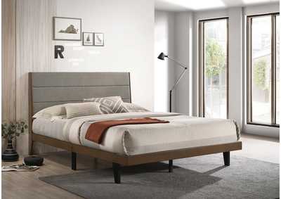 Mays Upholstered Queen Platform Bed Walnut Brown and Grey,Coaster Furniture