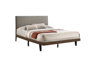 Mays Upholstered Queen Platform Bed Walnut Brown and Grey,Coaster Furniture