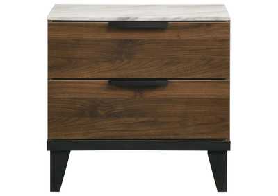 Mays 2 - drawer Nightstand Walnut Brown with Faux Marble Top,Coaster Furniture