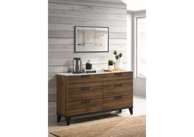 Image for Mays 6-drawer Dresser Walnut Brown with Faux Marble Top