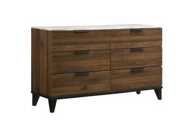 Mays 6-drawer Dresser Walnut Brown with Faux Marble Top,Coaster Furniture