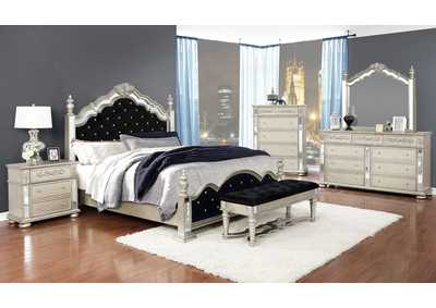Heidi 4-piece Eastern King Tufted Upholstered Bedroom Set Metallic Platinum