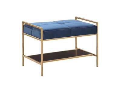 Image for Upholstered Stool Navy Blue and Gold