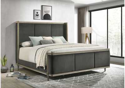 Image for Alderwood Eastern King Upholstered Panel Bed Charcoal Grey