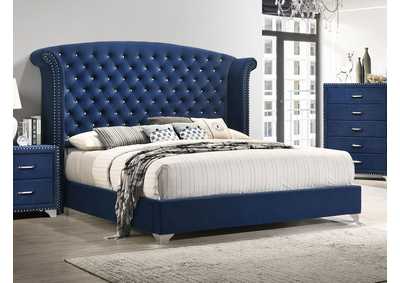 Image for Melody Eastern King Wingback Upholstered Bed Pacific Blue