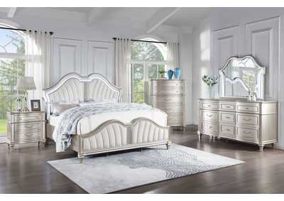 Image for Evangeline 5-piece Upholstered Platform Eastern King Bedroom Set Ivory and Silver Oak