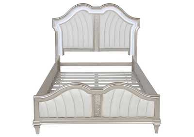 Evangeline Tufted Upholstered Platform Queen Bed Ivory and Silver Oak,Coaster Furniture