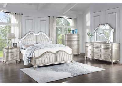 Evangeline Tufted Upholstered Platform Queen Bed Ivory and Silver Oak,Coaster Furniture