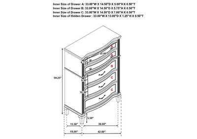 Evangeline 6-Drawer Chest Silver Oak,Coaster Furniture