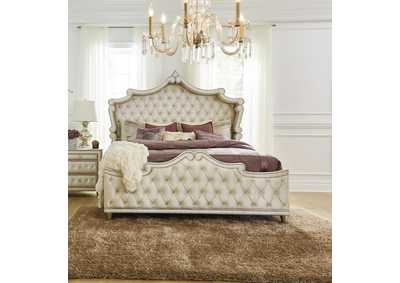 Image for Antonella Upholstered Tufted Eastern King Bed Ivory and Camel