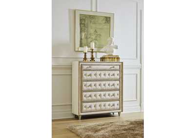 Image for Antonella 5-drawer Upholstered Chest Ivory and Camel