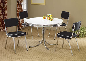 Round Retro Dining Table w/4 Black Side Chairs,Coaster Furniture