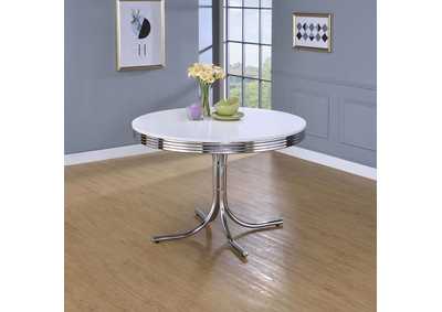 Retro Round Dining Table Glossy White and Chrome