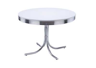Image for Retro Round Dining Table Glossy White And Chrome