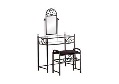 Agatha 2-Piece Metal Vanity Set With Glass Top Black,Coaster Furniture