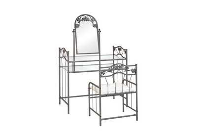 Purvis 2-Piece Metal Vanity Set With Glass Top Pewter And Ivory